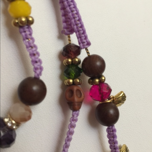 Betsey Johnson Skull Purple Macramé Necklace - Picture 3 of 8